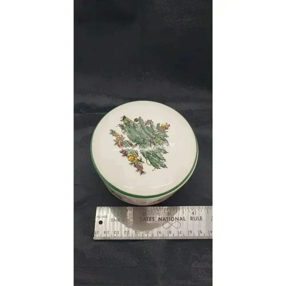 Vintage SPODE Christmas Tree Covered Candy Dish Trinket Vanity Jewelry Gift Box